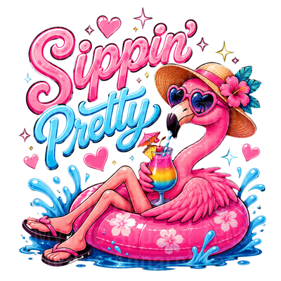 Flamingo Sippin Pretty Tropical Cocktail Float Summer Vibes