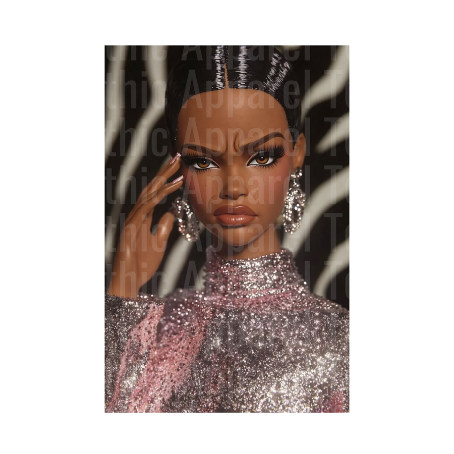 Ratchet Barbies Glamour Doll Sequin Dress Zebra Background