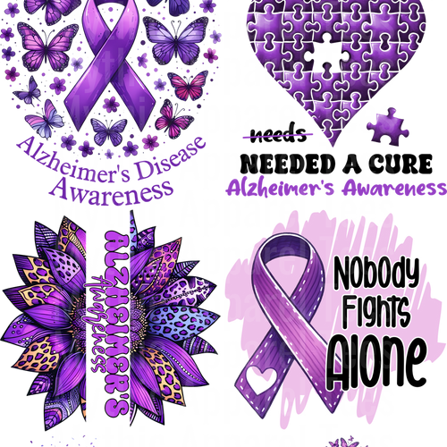 ALZHEIMERS AWARENESS GANG SHEET 10 FULL SIZE IMAGES
