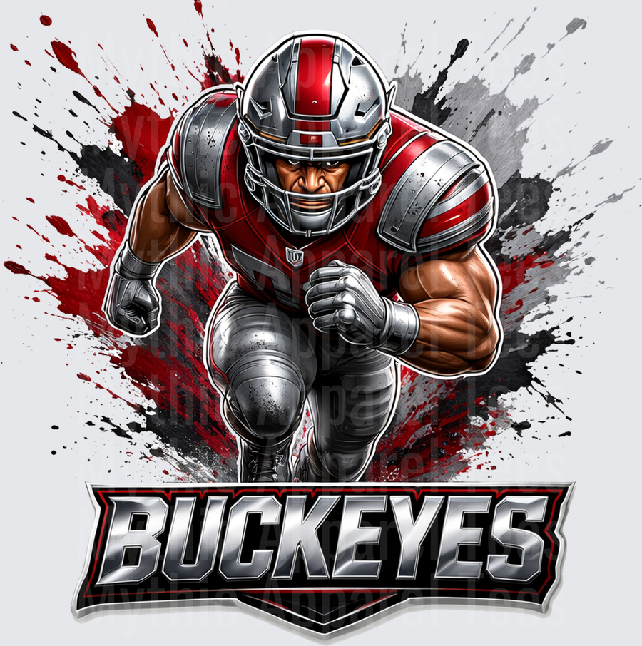 Buckeyes Fierce Football Player Scarlet and Gray Paint Splatter Graphic