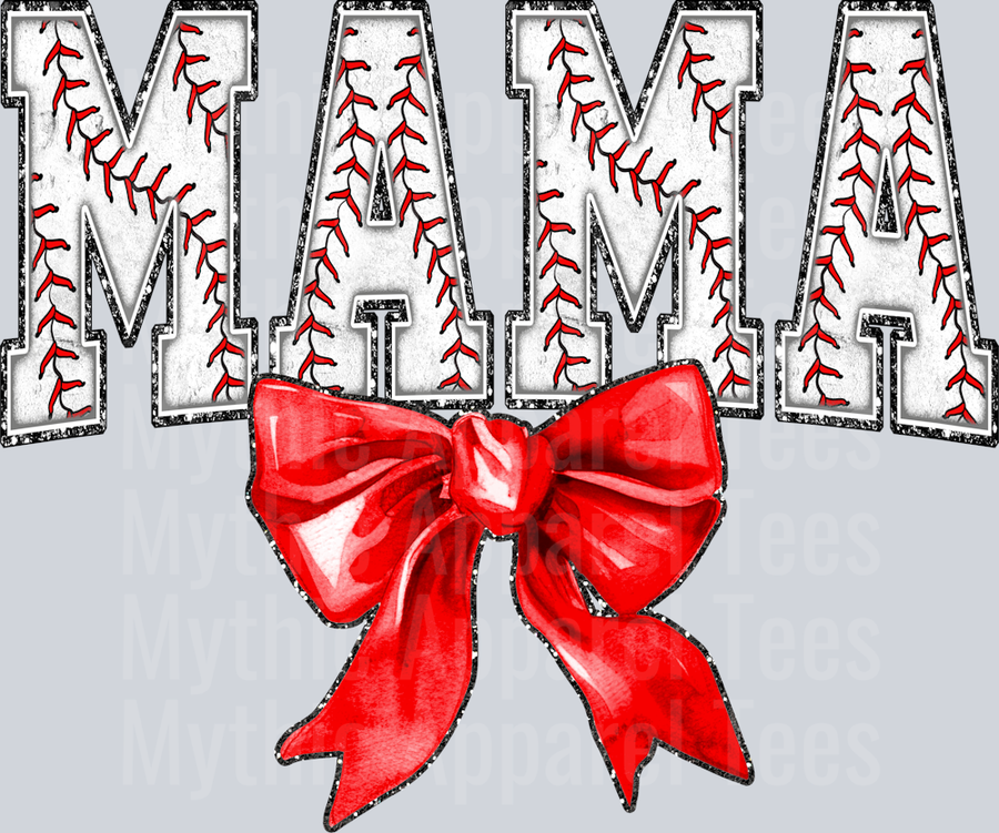 Baseball Mama With red Bow School Spirit & Sports