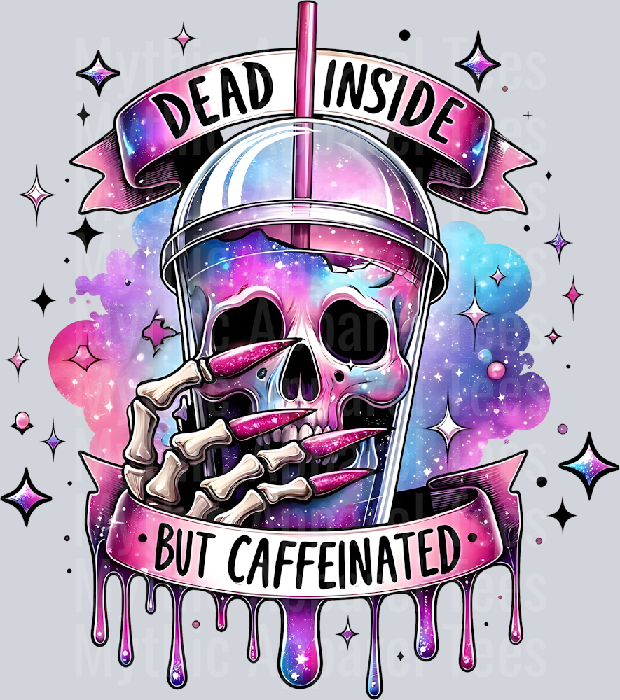 Dead tired but caffeinated DTF Skull Transfers