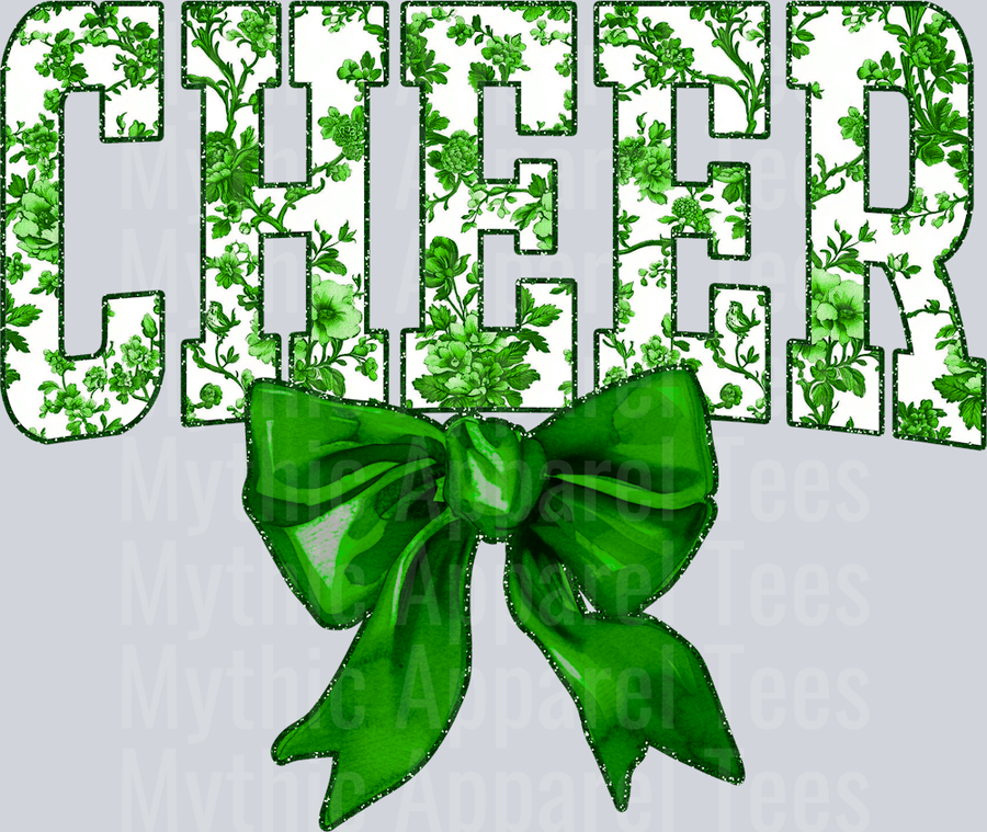 Green Toile Cheer College Font Floral Pattern