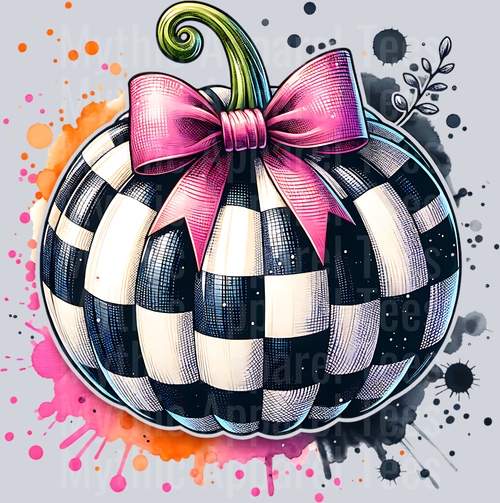 CHECKERED PUMPKIN WITH BOW CLIPART