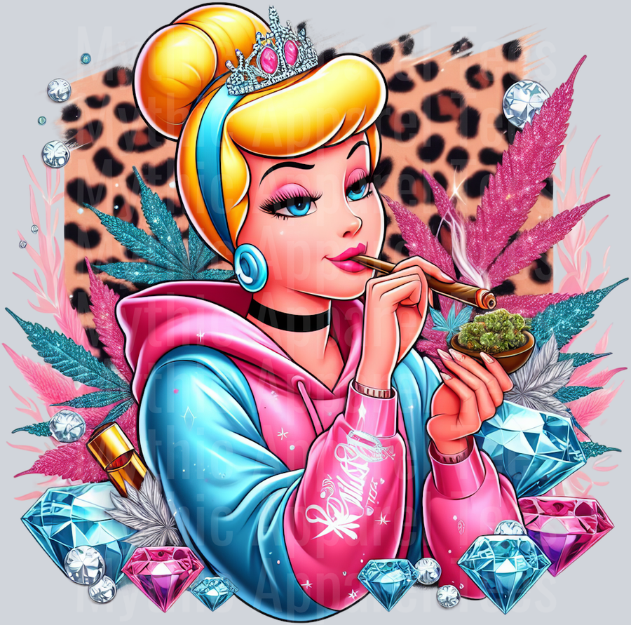 Cinderella Weed Plant Cheeta Print Jewels Smoking Weed DTF Weed Transfers