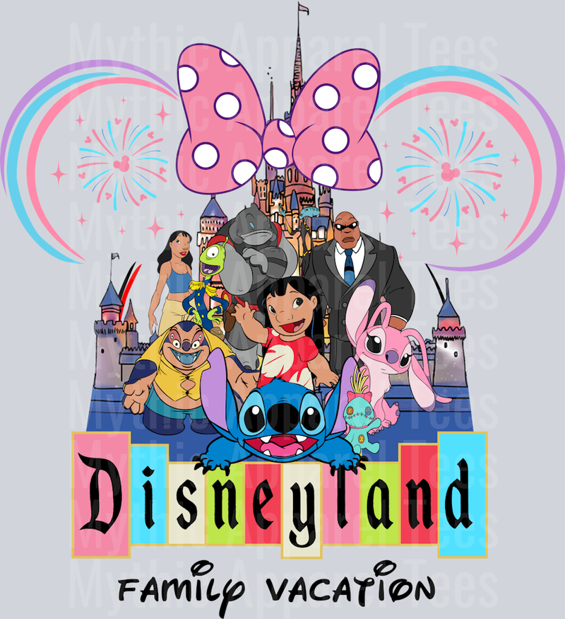 Disney Disneyland Family Vacation pink and blue DTF Lilo and Stitch Transfers