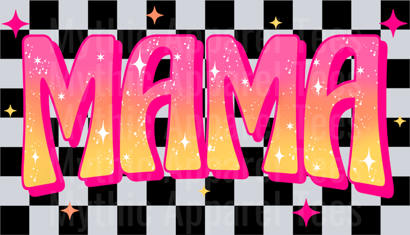 MAMA Checkered Pink to Yellow Mini Black DTF Mini Momma Transfers