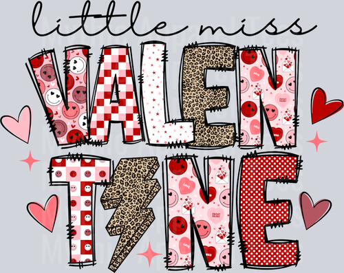 Little Miss Valentine Cute Hearts DTF Valentines Day Transfers
