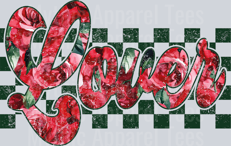 Lover Roses Overprint Green Checkered Pattern Style Combo Valentines Day Design