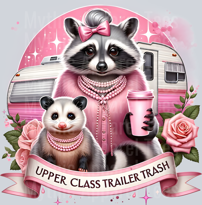 Upper class trash pink flowers funny racoon transfers DTF Racoon Transfers