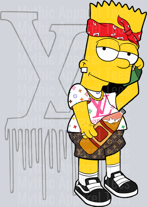 Bart Simpson with LV behind him LV Shirt DTF Luis Vuitton Transfers