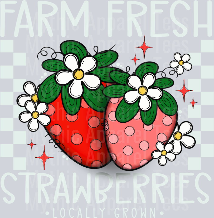 farm fresh strawberries white DTF Strawberry Transfers