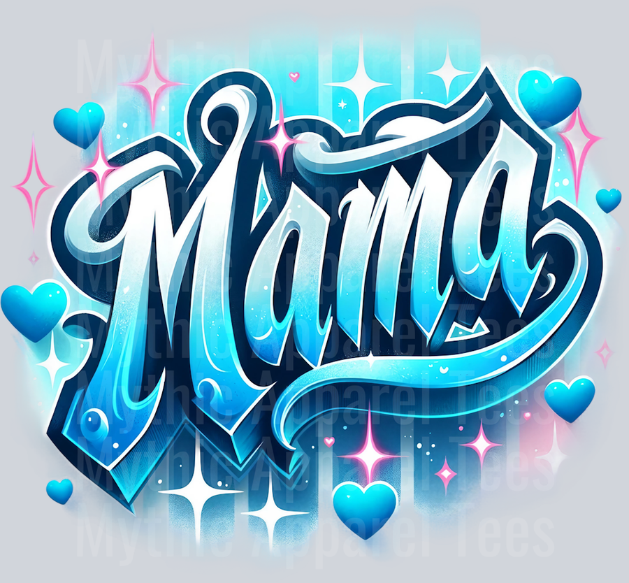 Mama Airbrushed Blue DTF MOM Transfers