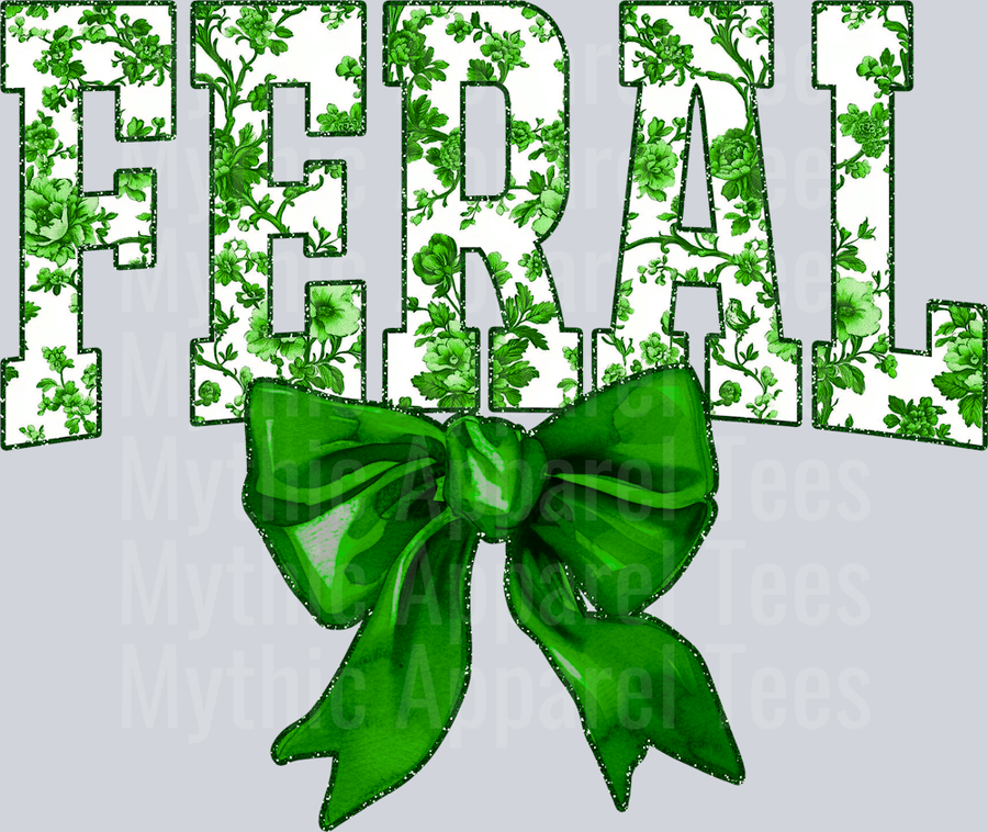Green Feral College Font With Bow Floral Pattern Feral Life