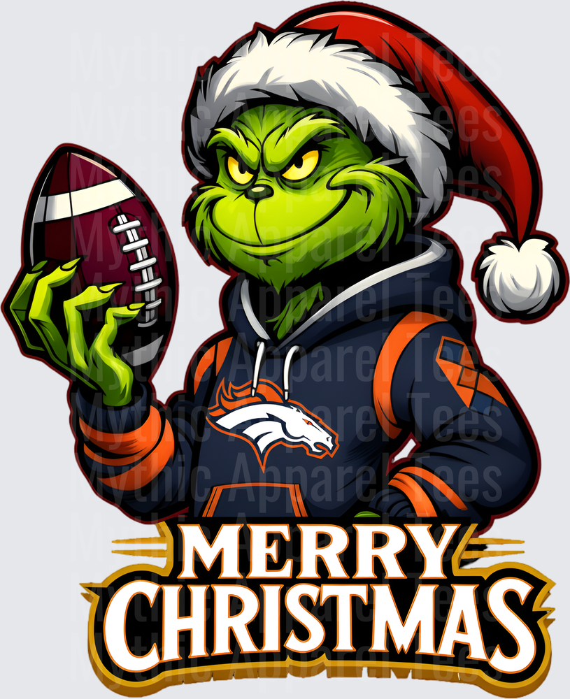 Grinch Santa Hat Denver Broncos Hoodie Football Merry Christmas