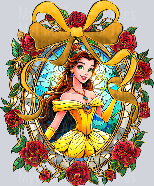 Belle From Beauty and The Beast bow and flower design DTF Disney Transfers