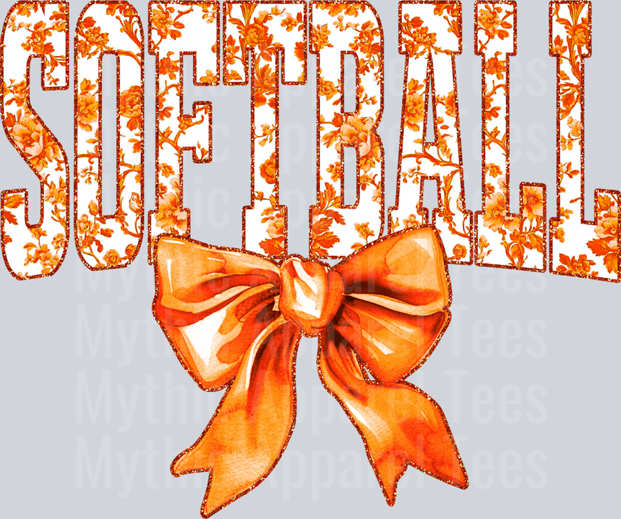 Orange Softball School Spirit & Sports College Font Floral Pattern
