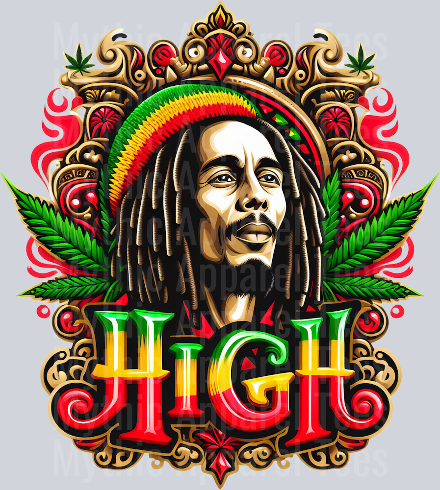 HIGH Green Red Yellow Bob Marley floral colors weed plant DTF Weed Transfers