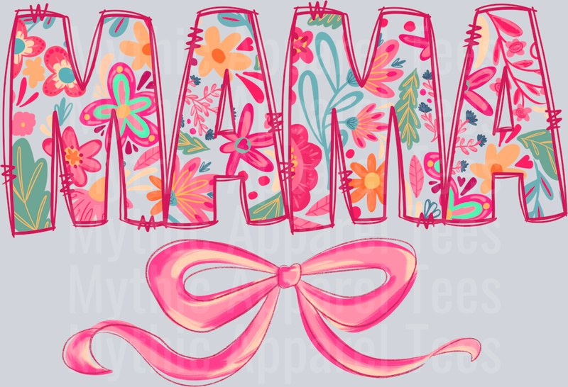 Mama Floral Bow Pink Floral DTF Mama Transfers