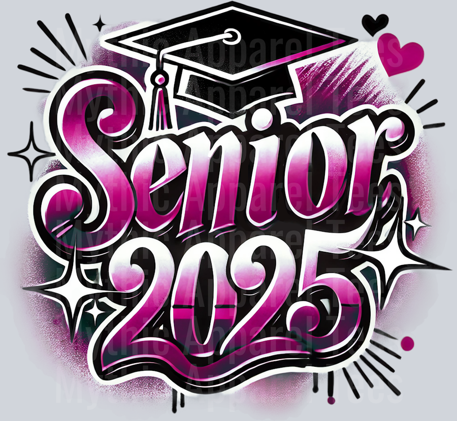 008 Senior 2025 Airbrushed Pink DTF 2025 Senior Graduation Transfers
