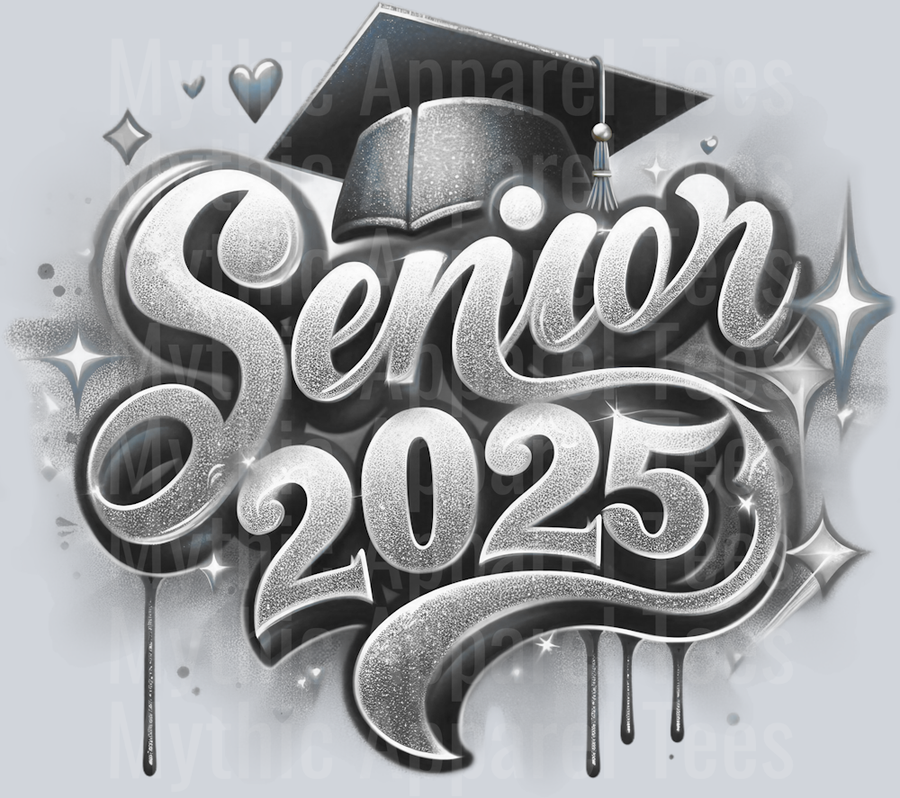 007 Senior 2025 Airbrushed Gray DTF 2025 Senior Graduation Transfers