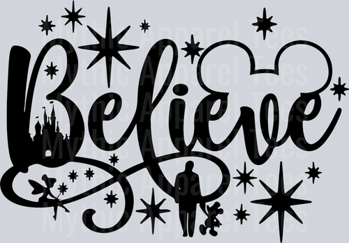 Believe Mickey with Walt holding hands walking classic DTF Disney Transfers