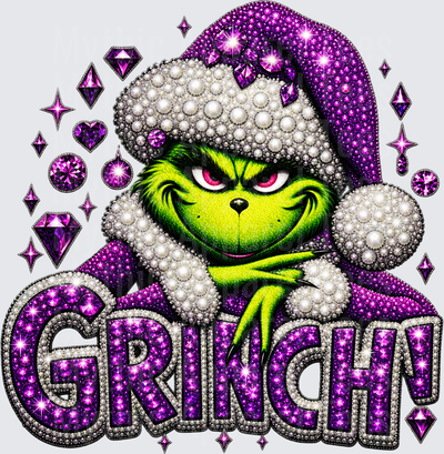 Grinch Purple Rhinestone Diamond Bling Santa Hat Pearl Glam Christmas Holiday Design