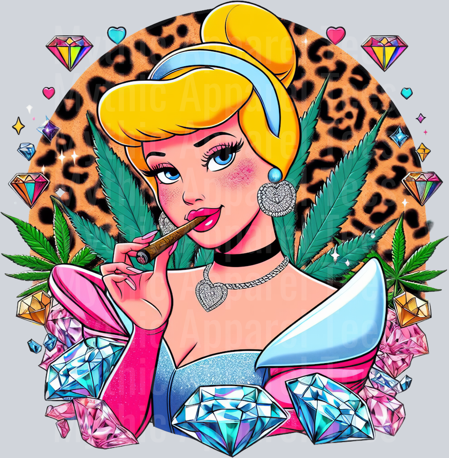 Cinderella 2 Jewels Smoking Weed DTF Weed Transfers