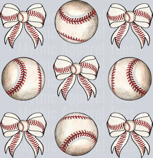 Baseball and bow repeating pattern cute DTF Sports Transfers