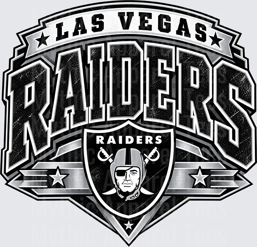Las Vegas Raiders Bold Distressed Shield Logo Graphic Black Silver Stars Banner