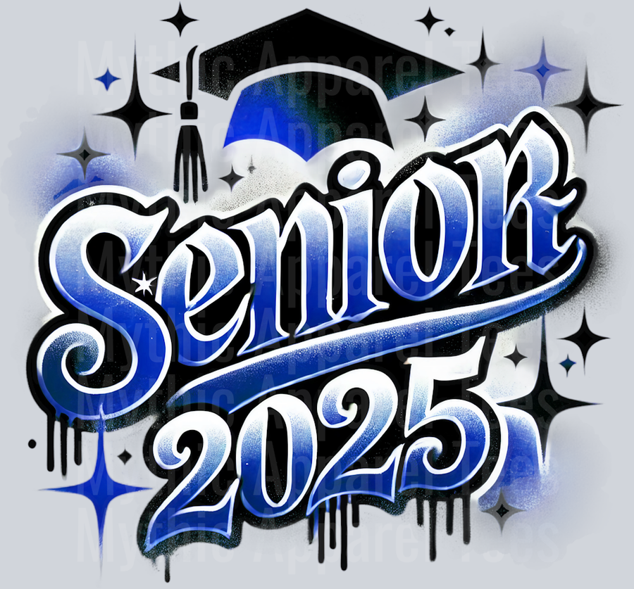 006 Senior Airbrushed Blue DTF 2025 Senior Graduation Transfers