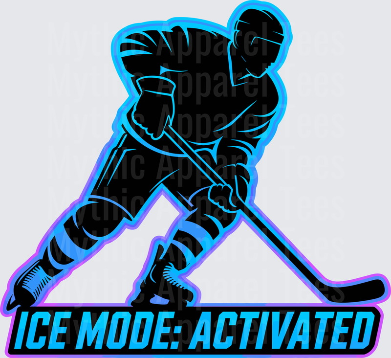 Ice Hockey Player Silhouette Neon Blue Ice Mode Activated