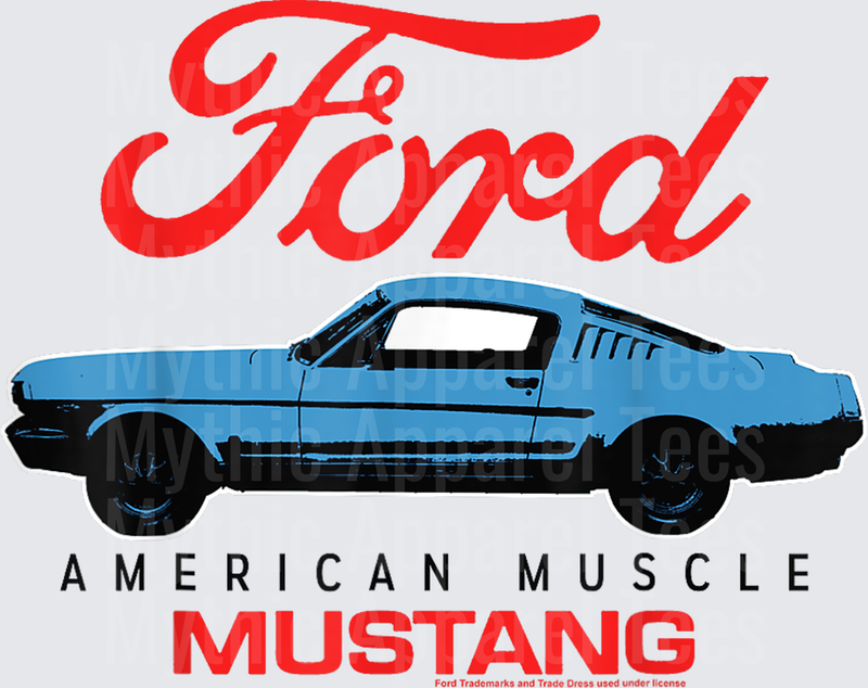 Ford - Blue Mustang American Muscle Car With Red Logo T-Shirt