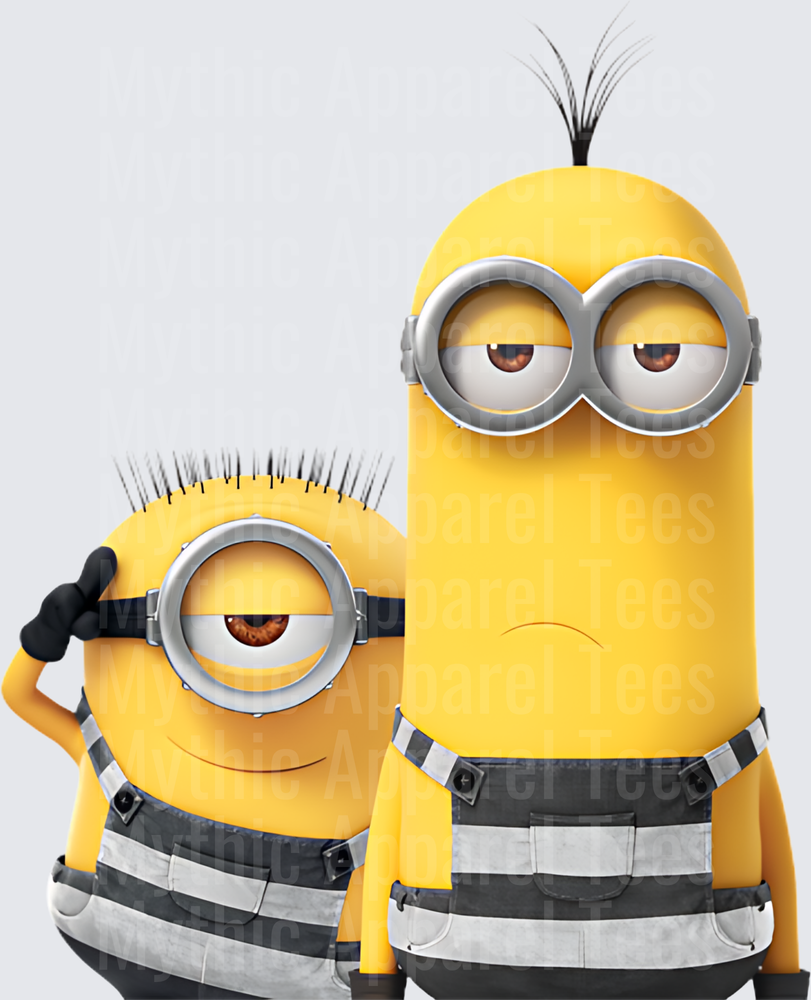 Minnions Stuart and Kevin in Prison Striped Overalls