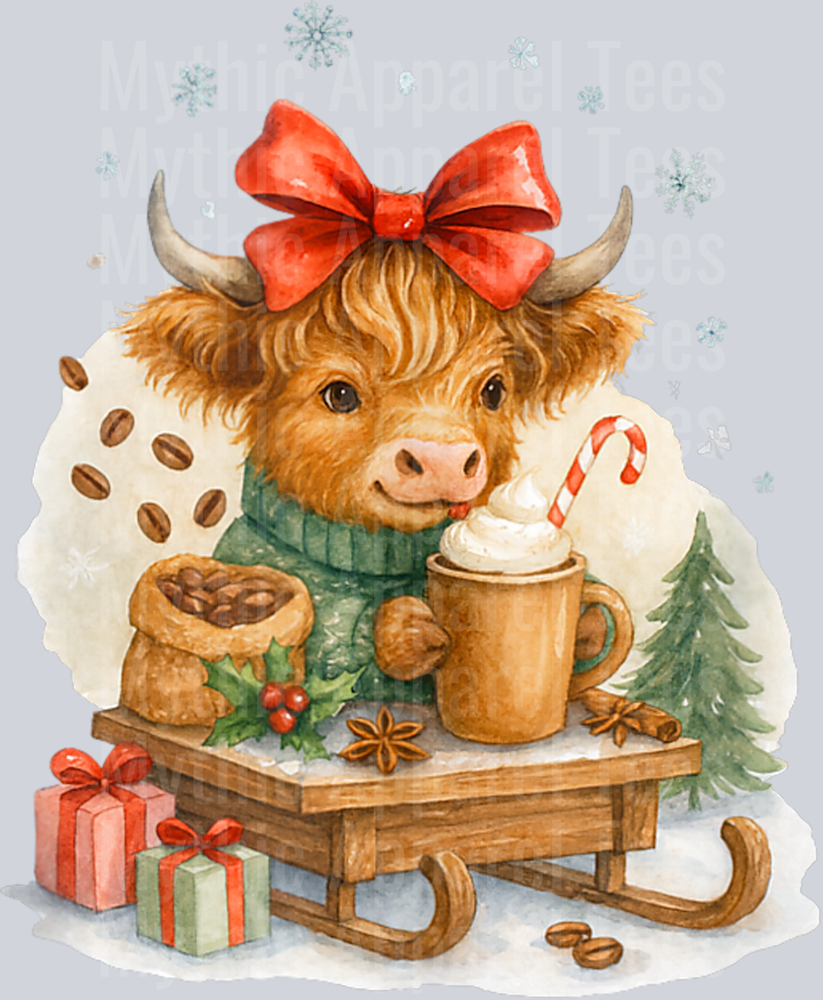 Highland Cow Christmas Coffee Cocoa Sled Cute Watercolor Tank Top