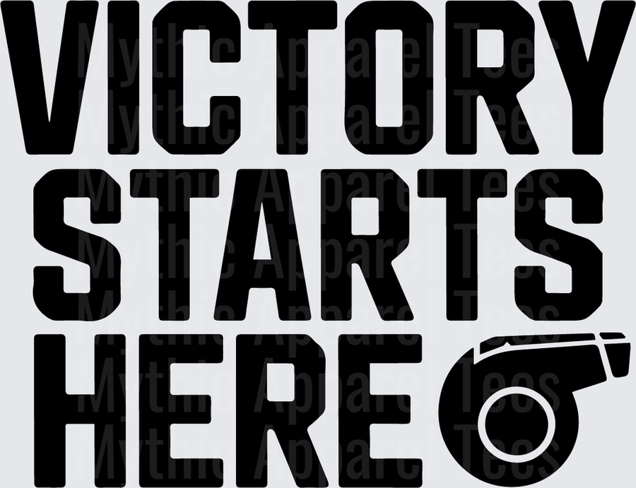 American Football Victory Starts Here Bold Text With Whistle