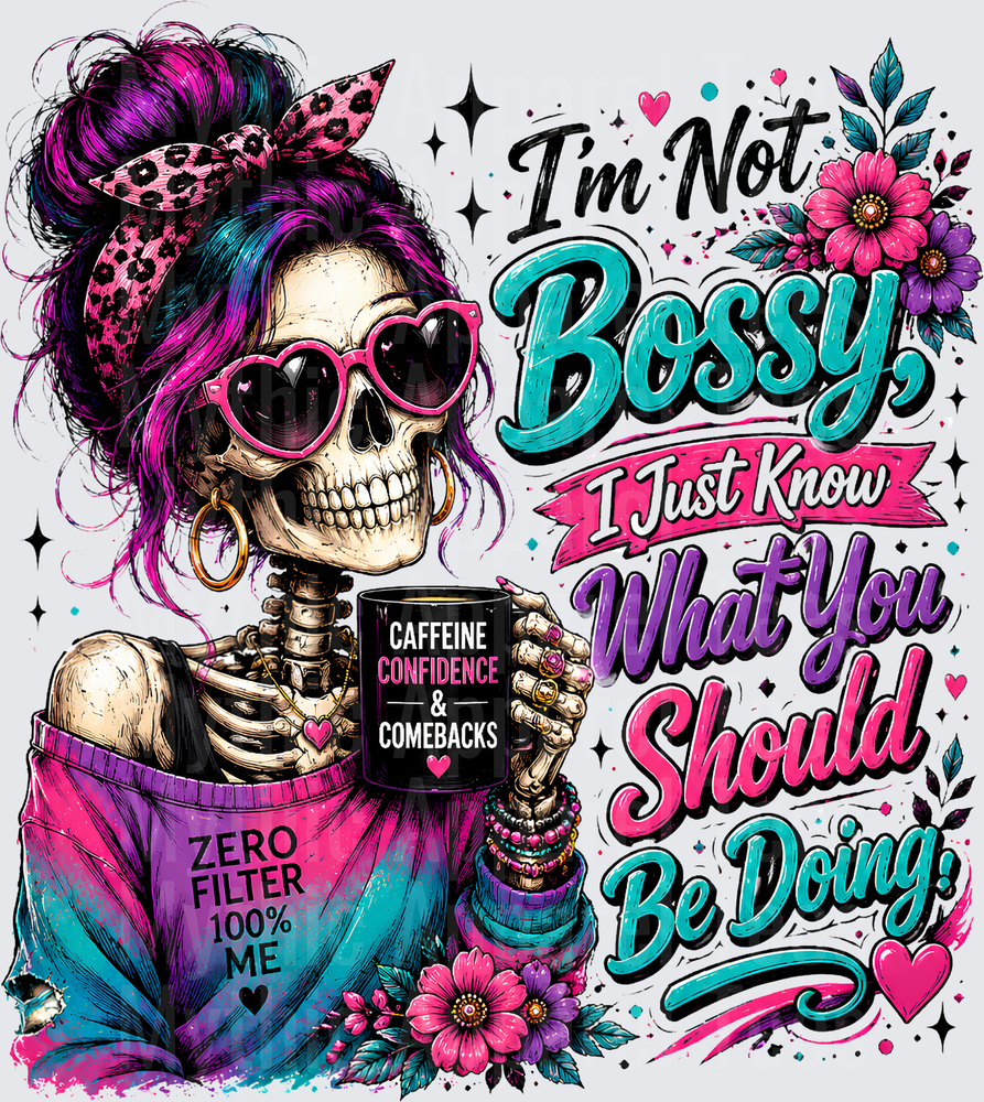 Sarcastic Skull Messy Bun Skeleton I'm Not Bossy Coffee Mug