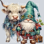Highland Cow, Cow, Gnome, Christmas Design, Cute Animals, Holiday Theme, Christmas Transfers, Festive Style, Christmas Decor, DTF Transfer