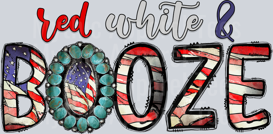 Red White And Booze Flower flag 4th of July DTF Patriotic Transfers