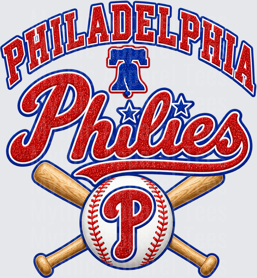 Philadelphia Phillies Glitter Liberty Bell Crossed Bats Baseball Logo Design