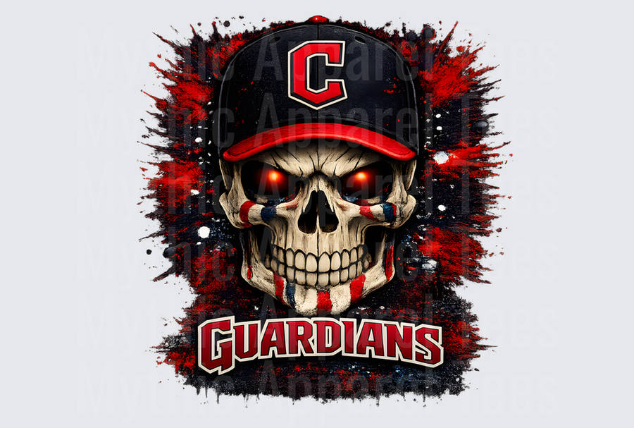 MLB Skulls Cleveland Guardians Glowing Eyes Skull Cap Splatter