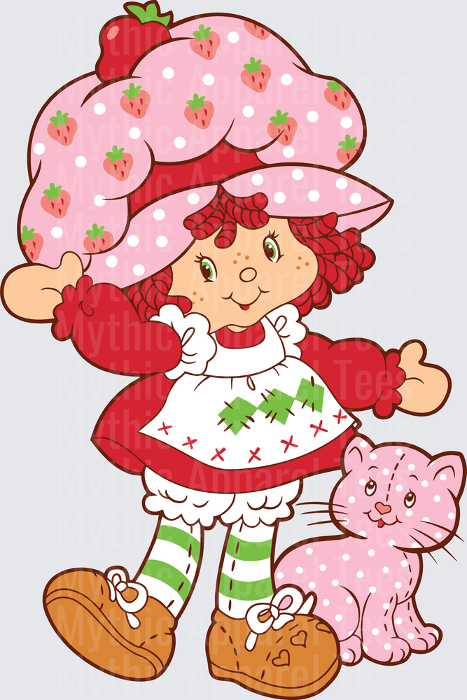 Strawberry Shortcake Classic Cartoon Girl with Pink Cat Custard