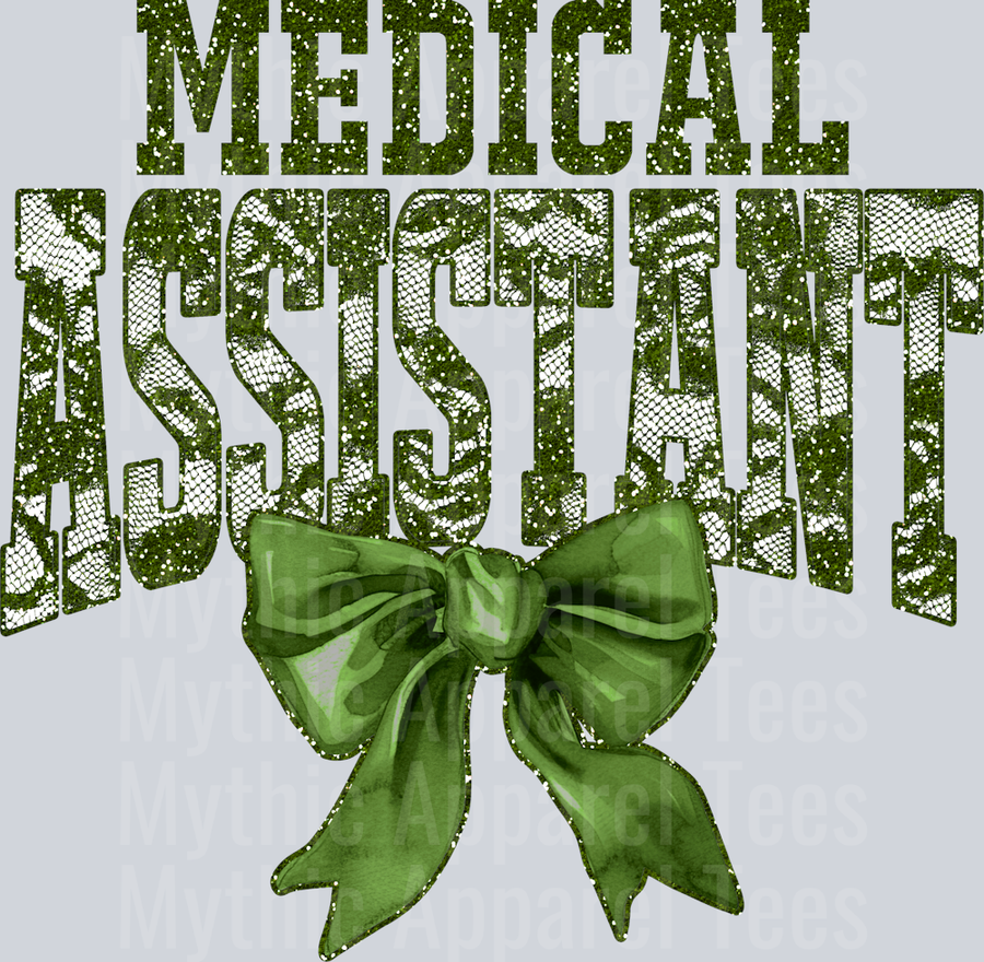 Olive Green Lace Medical Assistant St Patrick's Day College Font Floral and shamrock pattern