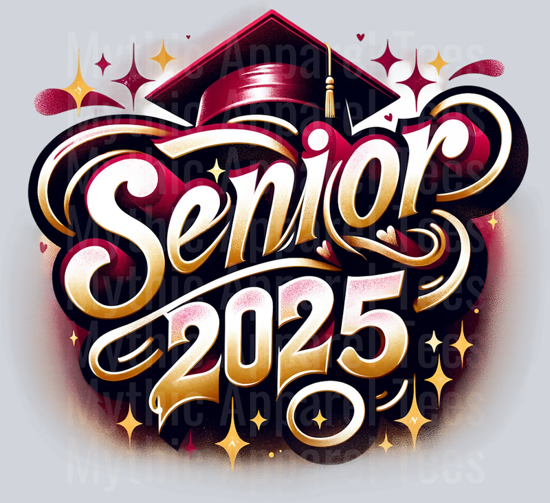 0026 Senior 2025 Airburshed Maroon and Gold 2 DTF 2025 Senior Graduation Transfers