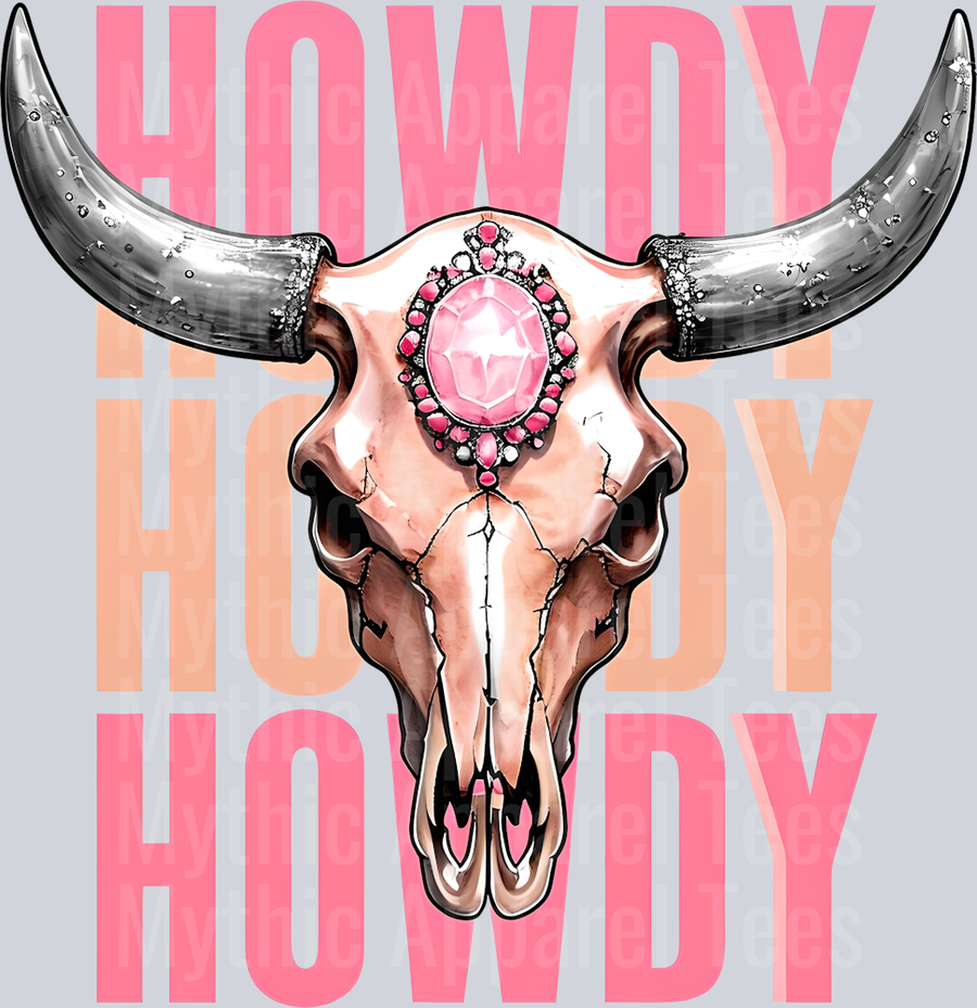 Howdy Bullhorn Stacked Text Cowgirl Western Southern Girl Pink