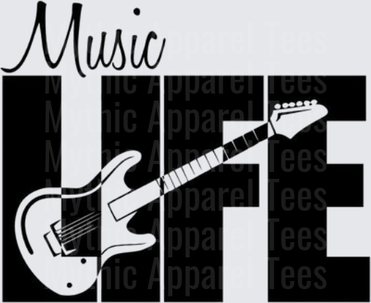 Music Life Bold Typography with Electric Guitar Graphic Design