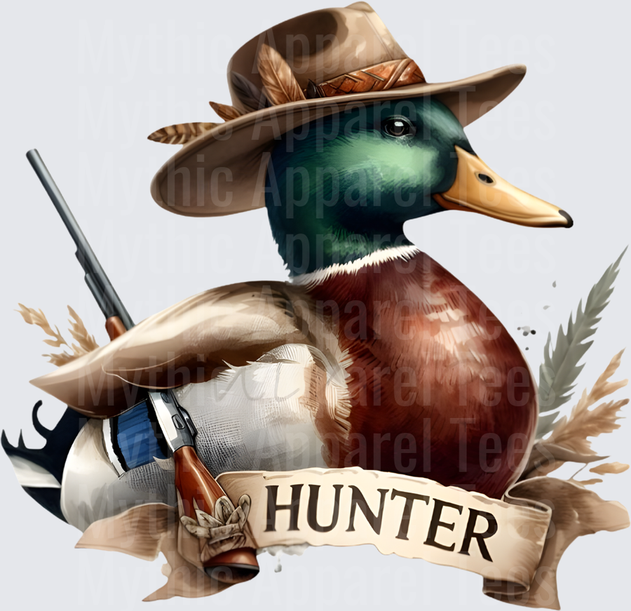 Mallard Duck Hunter with Shotgun and Banner Design