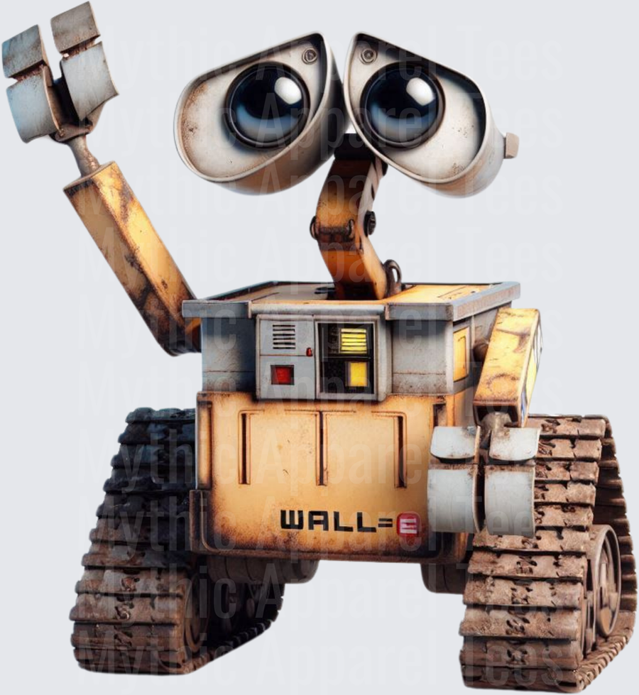 WALL-E Pixar Robot Waving with Expressive Eyes and Tank Treads Full Color Illustration