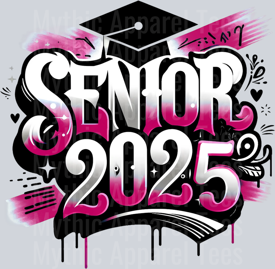 0035 Senior 2025 Airburshed Pink and Black 1 DTF 2025 Senior Graduation Transfers