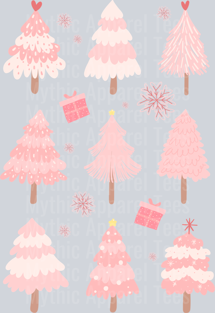 Pink Christmas Trees DTF Christmas Transfers